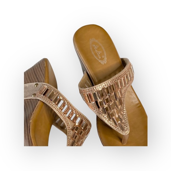 Italina ☻︎ Sparkly Baguette Crystal Wedge Heeled Sandals ☻︎ Rose Gold ☻︎ 7.5M - Picture 11 of 16